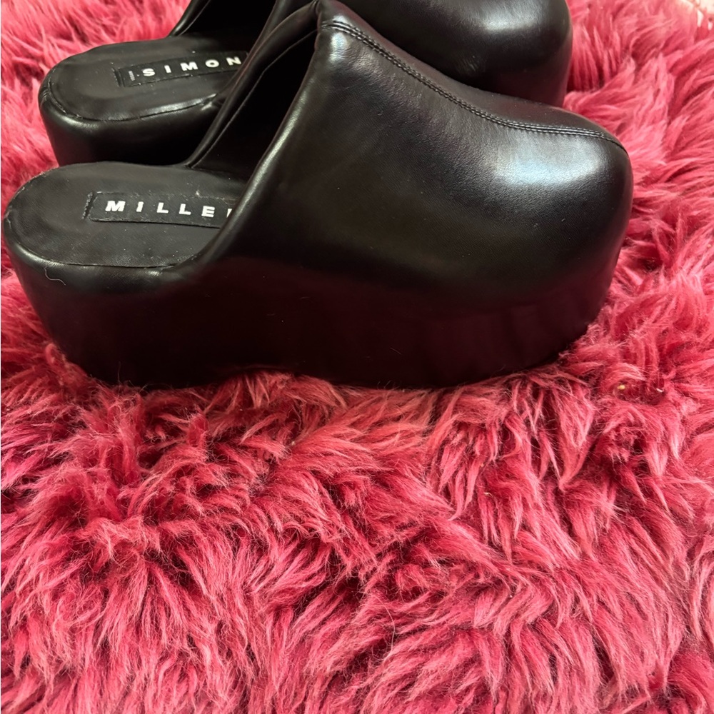 Simon Miller Black Leather platform Mules - Picture 2 of 5